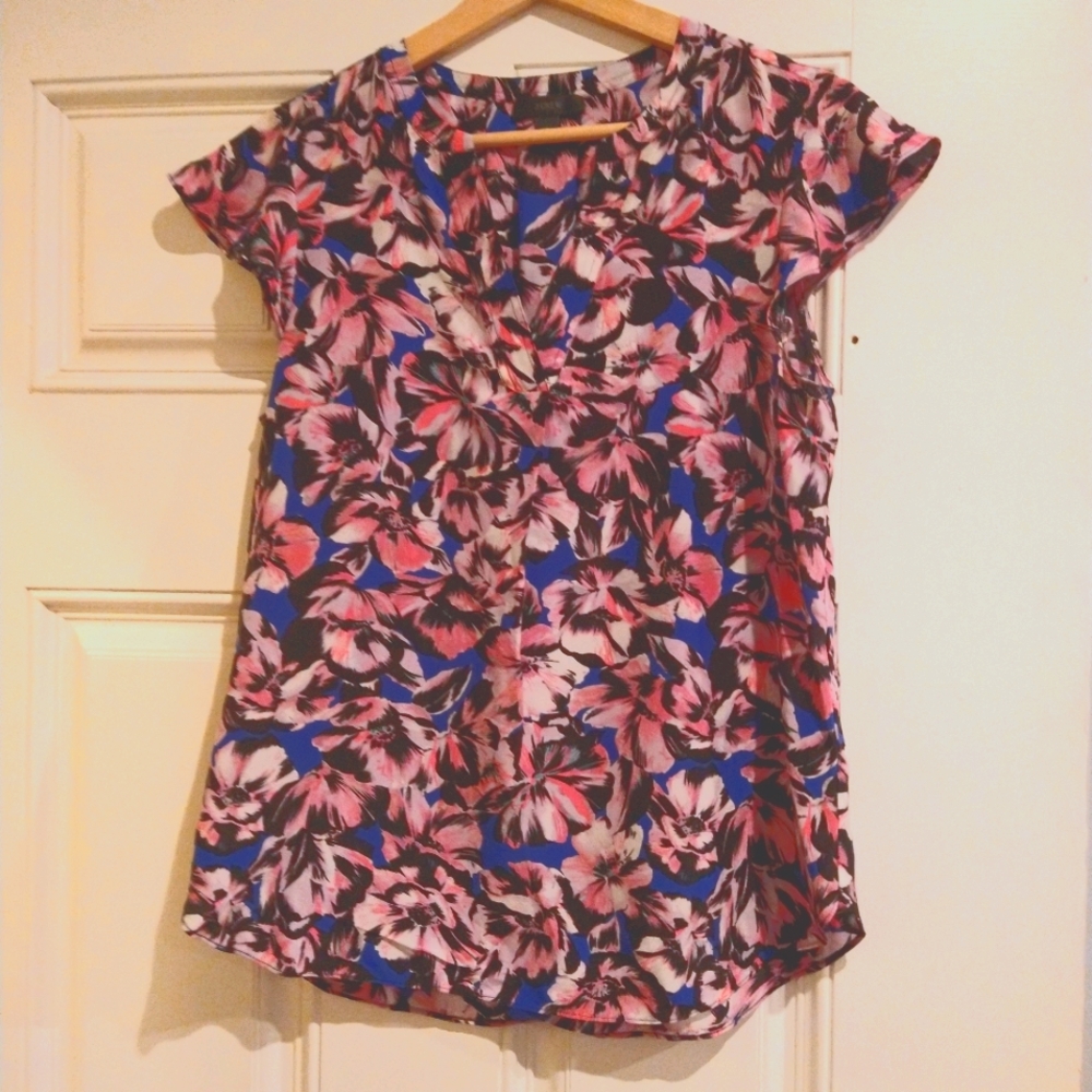 JCrew 100% Silk Blue Pink Floral Top - Small